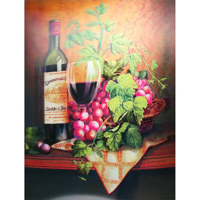 Red Wine display - Bottle & cup with grapes - 3D Lenticular Poster - 12x16 - NEW Poster 3dstereo 