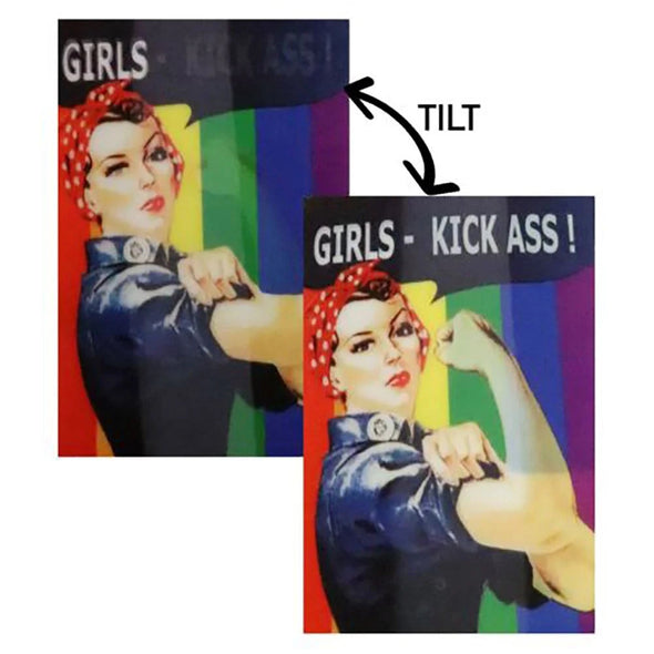 Rosie Riveter- Girls Kick Ass! -3D Action Lenticular Postcard Greeting/Gift Card Postcard 3dstereo 