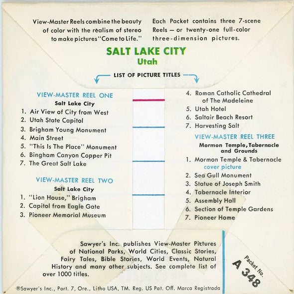 Salt Lake City - Utah - View-Master 3 Reel Packet - 1960s views - vintage - (ECO- A348-S5) Packet 3dstereo 