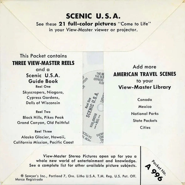 Scenic U.S.A. - Souvenir Pack - View-Master - Vintage - 3 Reel Packet - 1960s views - (PKT-A996-S5cs) Packet 3dstereo 