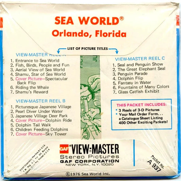 Sea World - View-Master 3 Reel Packet - 1970s views - vintage (PKT-A937m) Packet 3Dstereo 