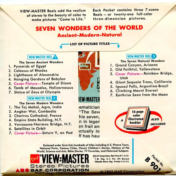 Seven Wonders of the World - View-Master 3 Reel Packet - 1970s views - vintage - (PKT-B901-G1B) Packet 3dstereo 