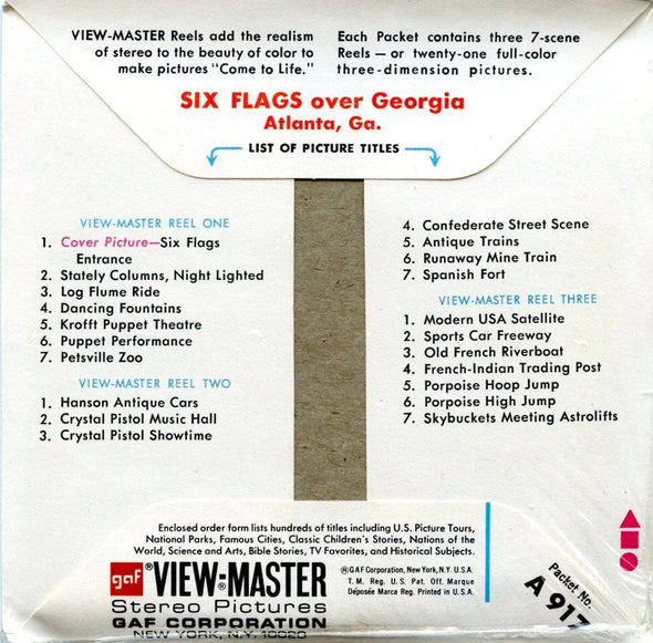 Six Flags over Georgia - View-Master 3 Reel Packet - 1970s Views - Vintage - (PKT-A917-G3Bmint) Packet 3dstereo 