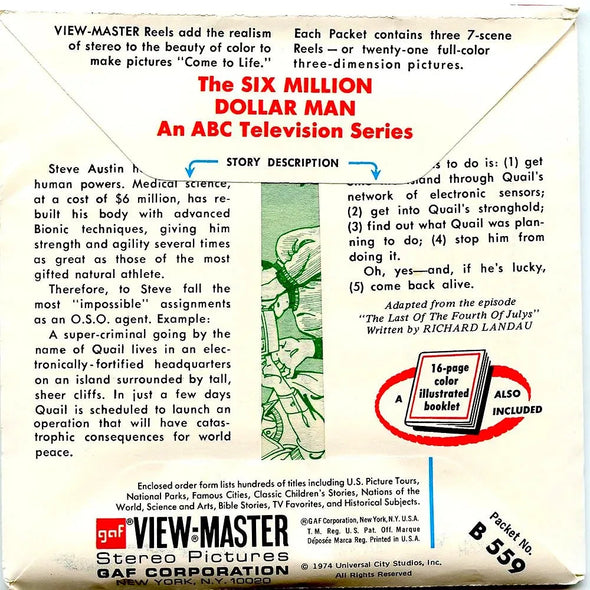 Six Million Dollar Man - View-Master 3 Reel Packet - 1970s - vintage - (PKT-B559-G3A) 3Dstereo 