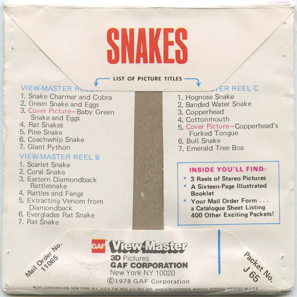 Snakes - View-Master 3 Reel Packet - 1970s - vintage - J65-G6 - vintage Packet 3dstereo 