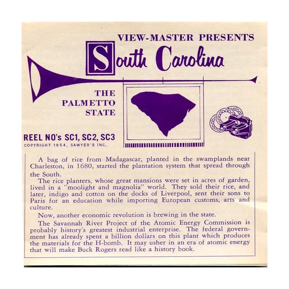 South Carolina - View-Master - 3 Reel Packet - 1950s views - vintage -  (PKT-SC-S4)