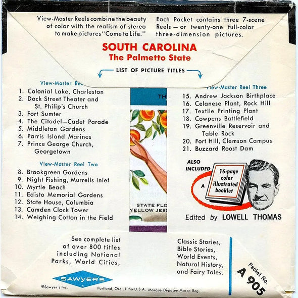 South Carolina - View-Master 3 Reel Packet - 1960s views - vintage - (ECO-A905-S6A)