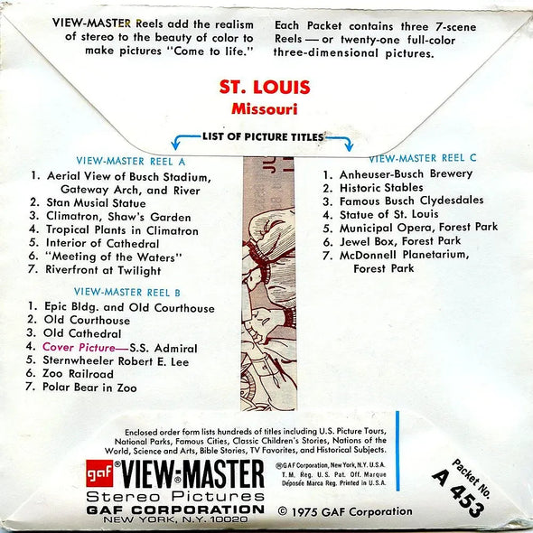 St. Louis, Missouri - View-Master - 3 Reel Packet - 1970s views - Vintage - (PKT-A453-G3Cm) Packet 3Dstereo 