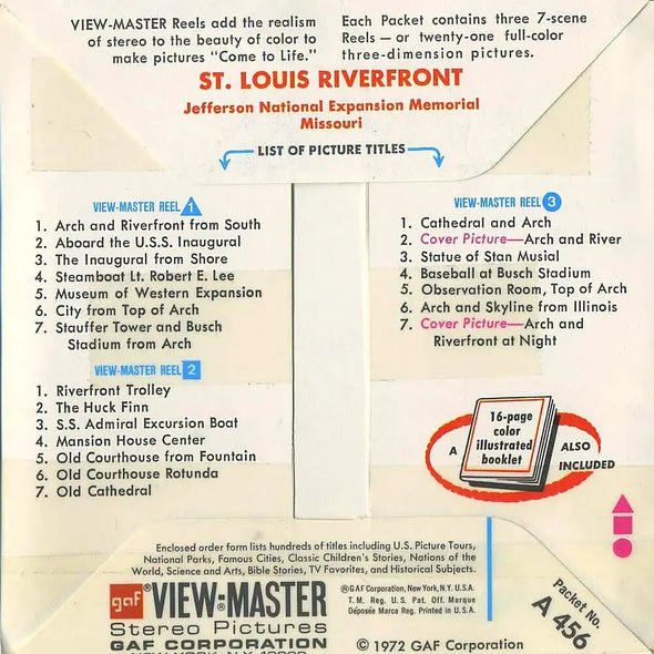 St. Louis Riverfront - View-Master 3 Reel Packet - 1970s views- vintage - (PKT-A456-G3B) Packet 3dstereo 