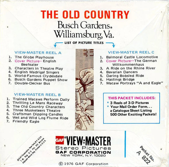 The Old Country - View-Master 3 Reel Packet - 1970s Views - Vintage - (PKT-A822-G5Amint) Packet 3dstereo 