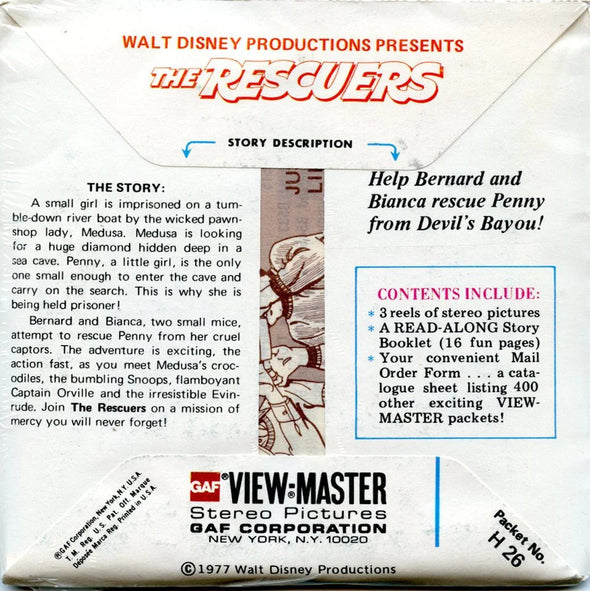 The Rescuers - View-Master 3 Reel Packet - 1970s - Vintage - (PKT-H26-G5mint) Packet 3Dstereo 