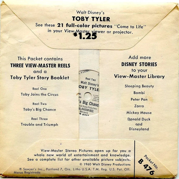 Toby Tyler or 10 weeks with a Circus - Disney View-Master 3 Reel Packet - 1960s - vintage - (PKT-B476-S5) Packet 3Dstereo 