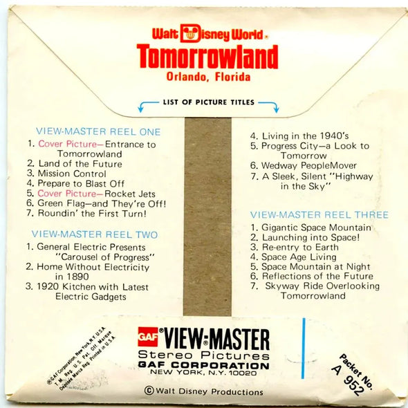 Tomorrowland- View-Master 3 Reel Packet - 1970s views - vintage - ( ECO-A952-G5 ) Packet 3dstereo 