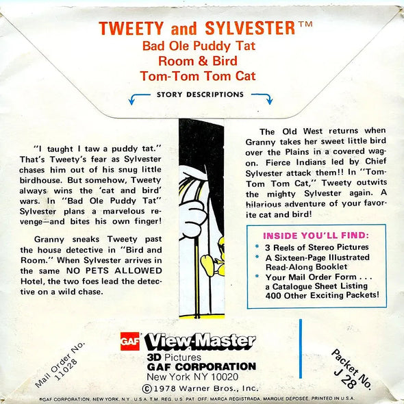 Tweety and Sylvester - View-Master 3 Reel Packet - 1970's - (ECO-J28-G5nk)