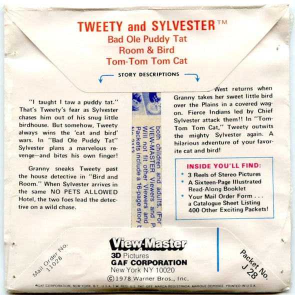Tweety - Sylvester - View-Master 3 Reel Packet - 1980s - vintage (PKT-J28-V1MINT) Packet 3dstereo 