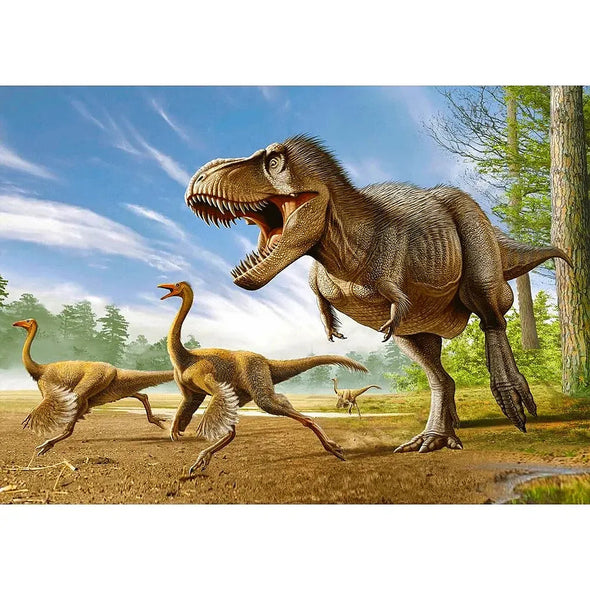 Tyrannosaurus Rex hunting Struthiomimus - Dinosaur - 3D Lenticular Postcard Greeting Card - NEW Postcard 3dstereo 