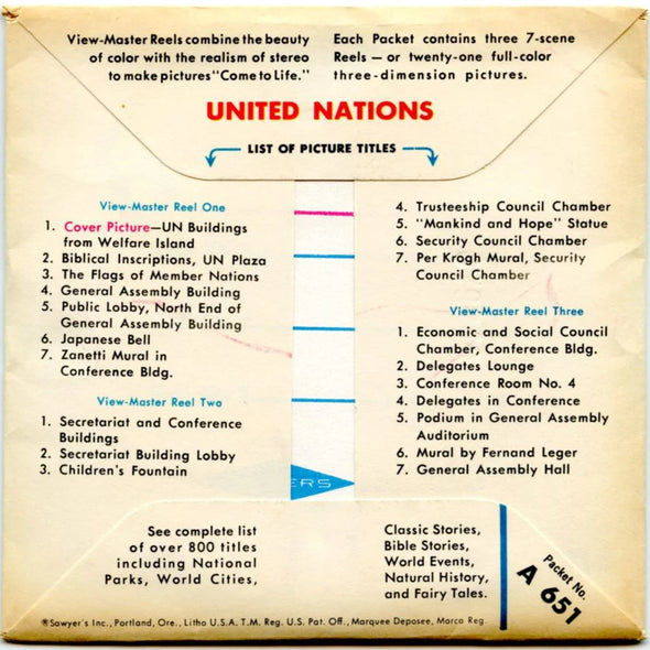 United Nations - View-Master - Vintage - 3 Reel Packet - 1960s views ( ECO-A651-S5) Packet 3dstereo 