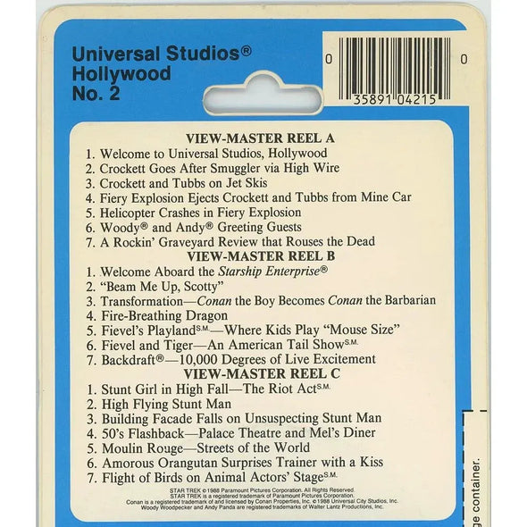 1 ANDREW - Universal Studios Hollywood Set 2 - View Master 3 Reel Set on Card - 1990 - vintage - 5457 VBP 3dstereo 