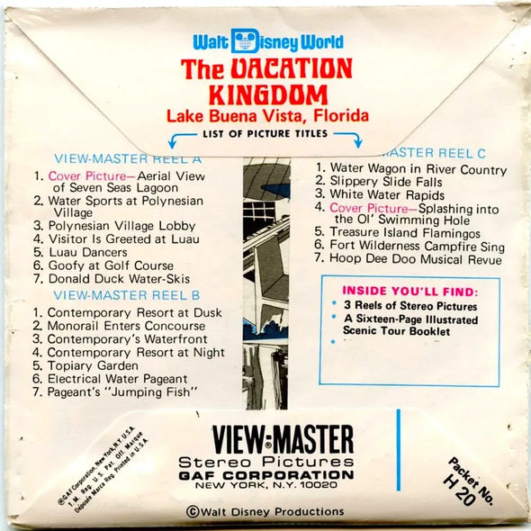 Vacation Kingdon - View-Master 3 Reel Packet - 1970s views - vintage - (PKT-H20-V1m) Packet 3dstereo 