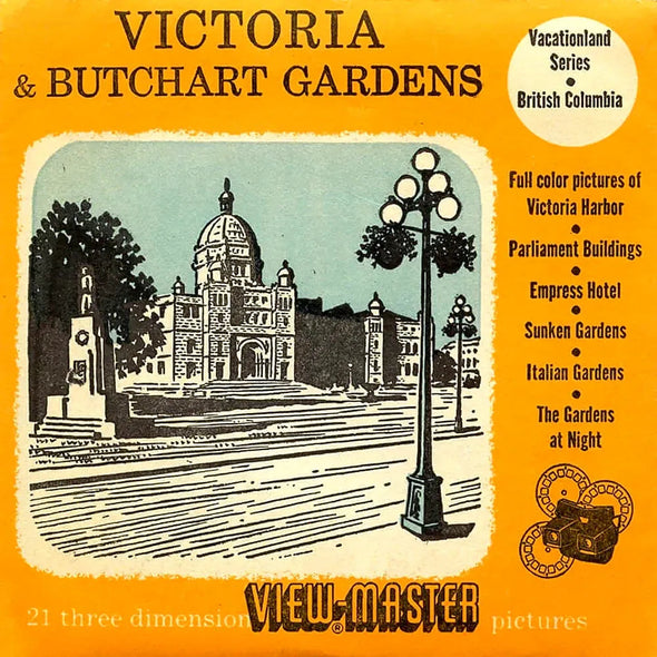 Victoria & Butchart Gardens - Canada - Vacationland Series - View-Master - Vintage - 3 Reel Packet - 1950s views - (PKT-VICT-S3D) Packet 3dstereo 