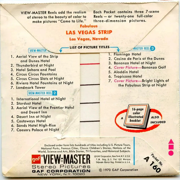Fabulous - Las Vegas - View-Master 3 Reel Packet - 1970s views - vintage - (ECO-A160-G3A) Packet 3dstereo 