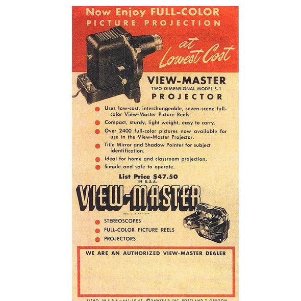 View-Master S-1 2D Projector S-1 Sales Brochure - facsimile Instructions 3dstereo 