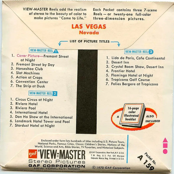 Las Vegas - View-Master 3 Reel Packet - 1960s views - vintage - (PKT-A159-G1B) Packet 3dstereo 