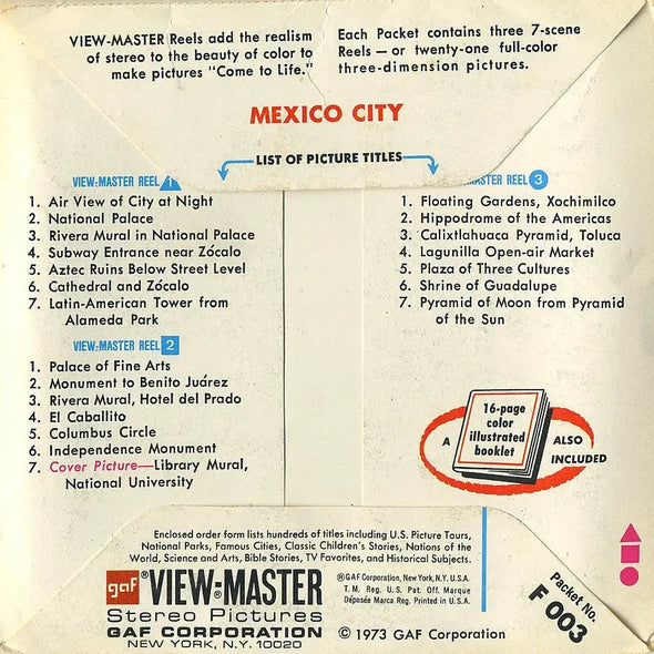 ViewMaster - Mexico City - F003 - Vintage - 3 Reel Packet - 1970s Views Packet 3dstereo 