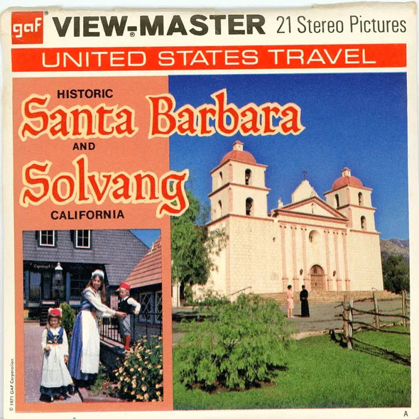 Santa Barbara - Solvang - View-Master 3 Reel Packet - 1970s views - vintage - (ECO-A206-G3A) Packet 3dstereo 