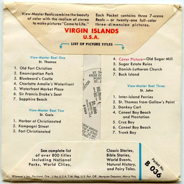 ViewMaster - Virgin Islands - B036- Vintage 3 Reel Packet - 1960s view Packet 3dstereo 