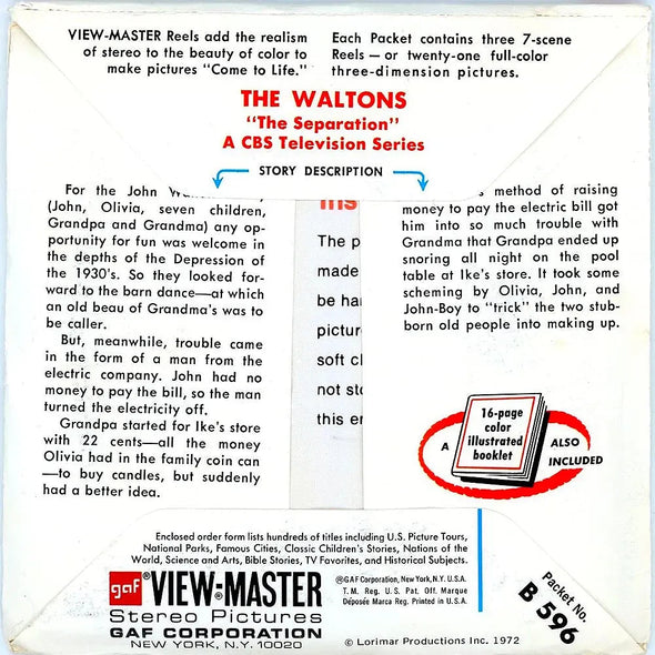 Waltons - View-Master 3 Reel Packet - 1970s - vintage - (B596-G3A) Packet 3dstereo 