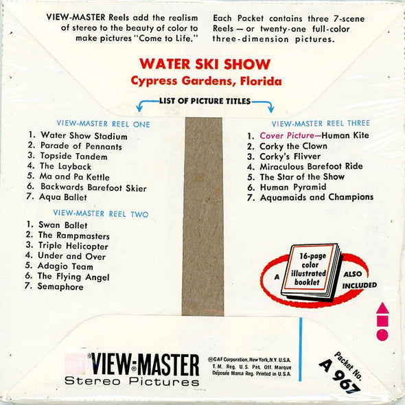 Cypress Gardens - Water Ski Show - View-Master 3 Reel Packet - 1980s Views - Vintage - (PKT-A967-V1Bmint) Packet 3dstereo 