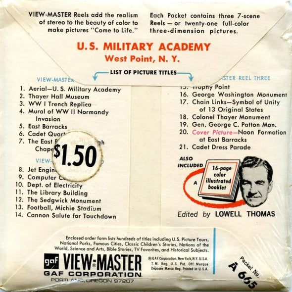 West Point U.S. Military Academy - View-Master 3 Reel Packet - 1960s Views - Vintage - (PKT-A665-G1Amint) Packet 3dstereo 