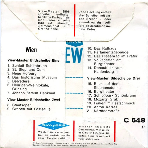 Wien - Vienna - View-Master 3 Reel Packet - 1960s Views - Vintage - (PKT-C648D-BS6) Packet 3dstereo 