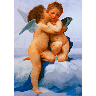 William-Adolphe Bouguereau - The First Kiss (L'Amour et Psyché, enfants) - 3D Lenticular Postcard Greeting Card 3dstereo 