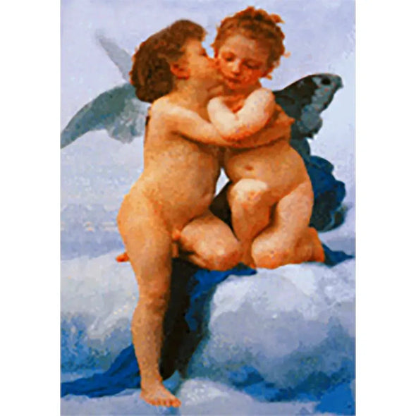 William-Adolphe Bouguereau - The First Kiss (L'Amour et Psyché, enfants) - 3D Lenticular Postcard Greeting Card 3dstereo 