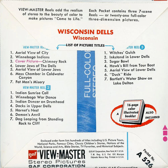 Wisconsin Dells - View-Master 3 Reel Packet - 1970s views - vintage - (PKT-A526-G3C) Packet 3dstereo 