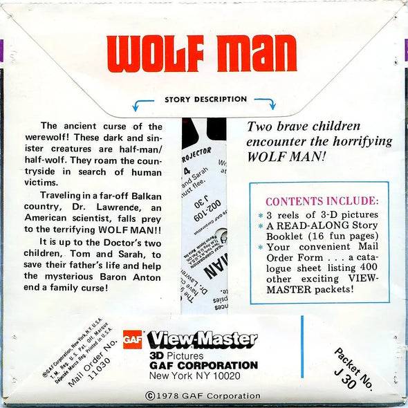 Wolf Man - View-Master 3 Reel Packet - 1970s - (PKT- J30 -G5nk) Packet 3dstereo 