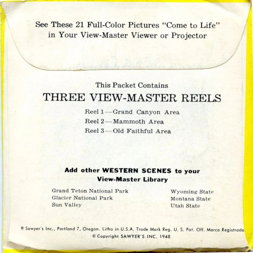 Yellowstone National Park - View-Master 3 Reel Packet - 1950s Views ...