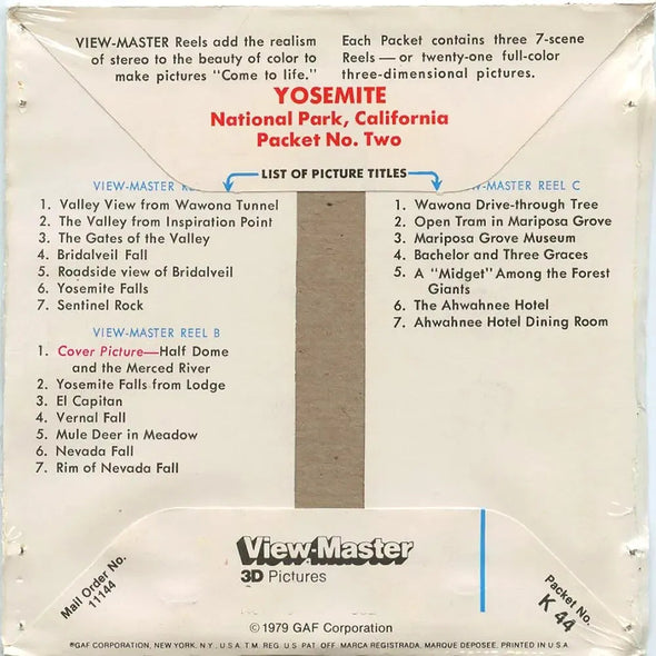 Yosemite National Park - View-Master 3 Reel Packet - vintage - K44-V1 Packet 3dstereo 