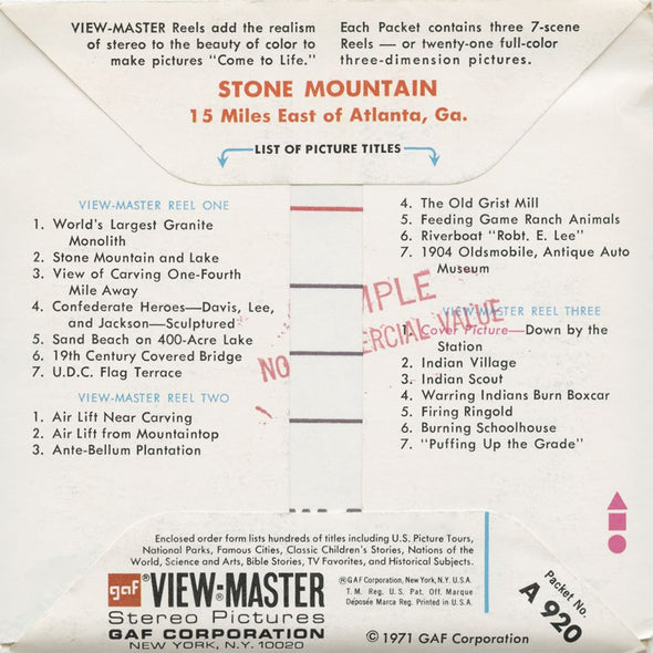 4 ANDREW - Stone Mountain - View Master 3 Reel Packet - vintage - A920-G3B Packet 3dstereo 