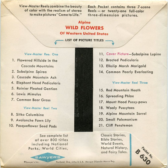 Alpine Wild Flowers - Vintage - View-Master - 3 Reel Packet - 1960s views - B630 Packet 3dstereo 