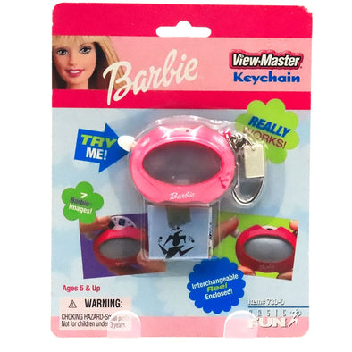 3 ANDREW - Mini-View-Master Keychain -Barbie Virtual Viewer w/Interchangeable Reel - On Card - vintage Viewers 3dstereo 