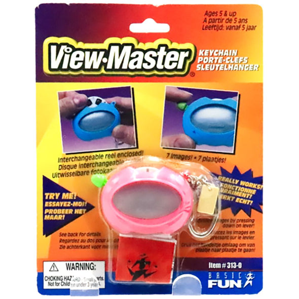 3 ANDREW - Mini-View-Master Keychain - Pink Virtual Viewer w/Interchangeable Reel - On Card - vintage Viewers 3dstereo 