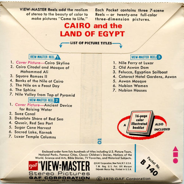 Cairo and the land of Egypt - View-Master - Vintage 3 Reel Packet - 1970s views (PKT-B140-G3) Packet 3dstereo 
