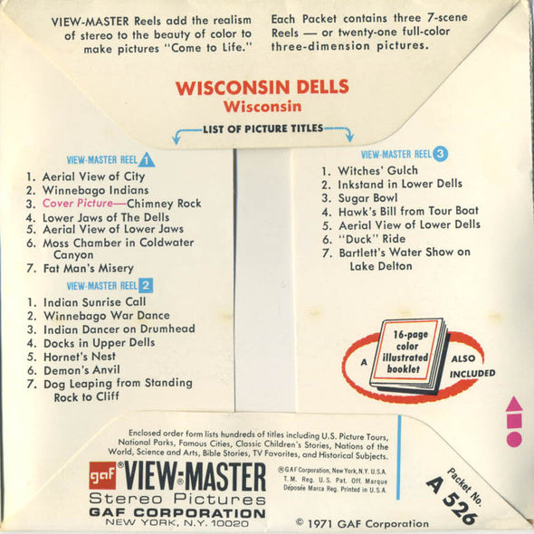 Wisconsin Dells - Vintage Classic ViewMaster(R) 3 Reel Packet - 1960s views Packet 3dstereo 