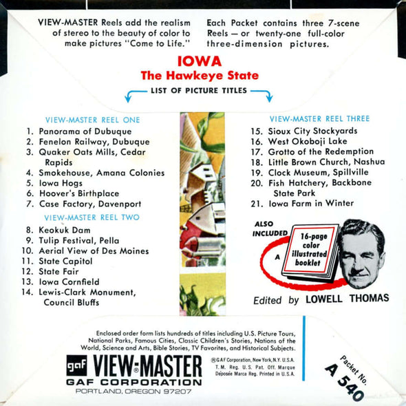 Iowa - Vintage Classic ViewMaster(R) 3 Reel Packet - 1960s views Packet 3dstereo 