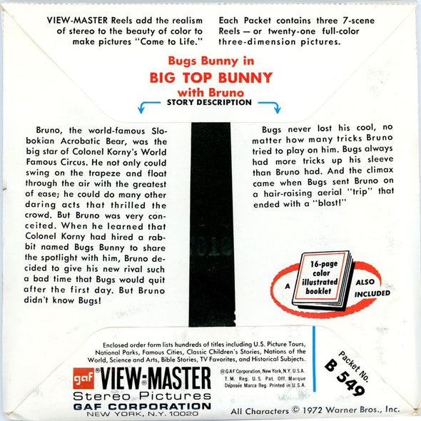 Bugs Bunny in Big Top Bunny - View-Master 3 Reel Packet - vintage - (PKT-B549-G3A) Packet 3dstereo 