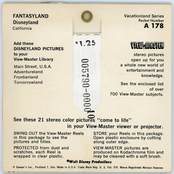 Fantasyland - Disneyland - View-Master - Vintage 3 Reel Packet - 1960s views -(PKT-A178-SX) Packet 3dstereo 