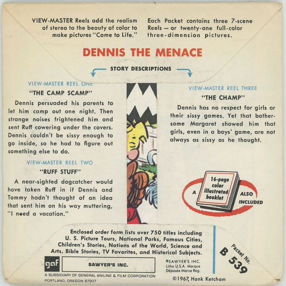 Dennis the Menace - View-Master 3 Reel Packet - 1960's - vintage - (PKT-B539-S6A) Packet 3Dstereo.com 